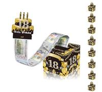 Hucha Negro Dorado Feliz 18º Cumpleaños, Caja de Regalo de Dinero Sorpresa Extraíble para Niños y Niñas, Regalo de Cumpleaños de 18 Años