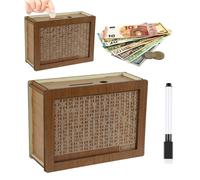 Hucha para Ahorrar, 20 * 14.5 * 6.5cm Uchas Dinero Adultos Huchas de Madera Hucha Madera Grande Huchas de Dinero, con Bolígrafo Borrable, para Niños y Adultos Ayuda al Hábito de Ahorrar (5000€)