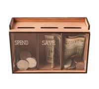 Hucha para dinero - Caja de madera para ahorrar dinero, banco de recogida de dinero | Hucha de madera de 3 compartimentos con tapa extraíble, tarro de dinero de madera reutilizable para adultos y niño
