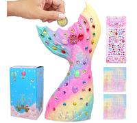 Hucha para niña, caja de ahorro de sirena, hucha divertida, hucha para niña con pegatinas de bricolaje, caja de ahorro reutilizable, ayuda a niños y adultos a desarrollar el hábito de ahorrar