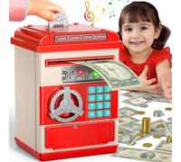 Hucha para niños, Hucha con contraseña para niños, Hucha electrónica ATM para niños, niñas de 3 a 12 años, Regalos de cumpleaños para niños, Caja Fuerte para niños (Rojo)