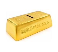 Hucha para niños, hucha de lingotes de oro, hucha para niños, hucha de lingotes de oro, hucha decorativa con función de ahorro de cerámica en oro, 16 x 9 x 5 cm.