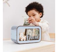 Hucha personalizada para niños, hucha para niños con nombre, regalo para bebé, bonita caja de ahorro, alcancía de madera para niños, regalo para cumpleaños, Navidad, baby shower (23,5 x 13,9 x 9 cm)