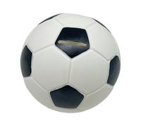 Hucha Relaxdays balón de fútbol, Ø 15 cm, Resina, Cerradura, Regalo Ideal para niños y Aficionados, Negro y Blanco