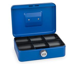 Hucha Sax con cerradura de combinación, cerradura extra fuerte, 25 x 18 x 9cm, Grande, Azul