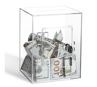 Hucha Transparente de Acrílico, Caja de Donaciones Acrilico con Cerradura y Llave Caja de Sugerencias Hucha Transparente para Votar Ahorrar y Donar Alcancia para Adultos, 20 x 15 x 12 cm
