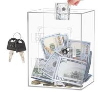 Hucha Transparente de Acrílico con Llave, Caja de Donaciones Acrilico, 20x15x12CM Caja Fuerte de Ahorro con Llave y Cerradura para Monedas Billetes de Banco, Cajas Sugerencias para Recoger Opinione