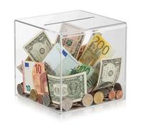 Hucha transparente de acrílico transparente, no se puede abrir, hucha para billetes y huchas para adultos (12 x 12 x 12 cm)