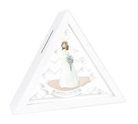 Hucha triangular de Madera para Primera Comunión de Niña | Diseño en Blanco con Cristal Doble para Personalización con Foto | Medidas 15 x 15 x 5 cm | Regalo Ideal para la Primera Comuni