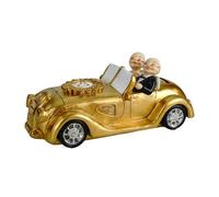 Hucha XXL Bodas de Oro 50 años Pareja de Oro en Coche clásico 21 cm - Hucha de poliresina Pintada a Mano - Regalo en Efectivo para Bodas de Oro Decoración de Aniversario