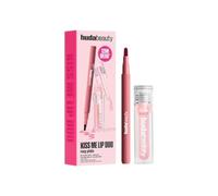 Huda Beauty Kiss Me - Set de labios Duo Rosy Pinks Lip Duo con delineador de labios y aceite de labios, color rosa, 12 horas de duración, tamaño original