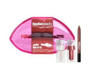 Huda Beauty - Lápiz labial original 1 mini lápiz labial FAUXFILLER Extra Shine Glassy + 1 bomba + 1 mini labio contorno 2.0 marrón cálido | by Bella