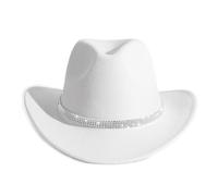 HUDANHUWEI Sombrero de Vaquera con Diamantes de imitación Brillantes, ala Ancha, Sombrero de Vaquero para Fiesta, Blanco Clásico, M