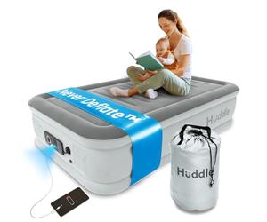 Huddle Never Deflate™ Luxury Colchón Inflable Sencillo, Ganador del Good Housekeeping 2025, con Hinchador Dual SlumberGuard™, firmeza Ajustable, Bomba integrada y luz Nocturna USB.