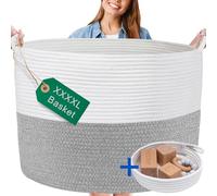 HUDDLE Supply Co Cesta extragrande de cuerda de algodón lavable XXL de 24 x 17 pulgadas para mantas, sala de estar, almacenamiento de juguetes para bebés