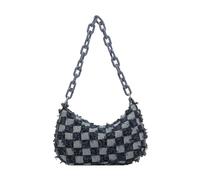 HUDFVIOI bolso de mano Bolso de hombro informal vintage for mujer, con estampado a cuadros, de tela vaquera, pequeño, con cadena, for el tiempo libre(Dark Blue)
