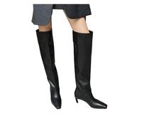 HUDFVIOI Botas Altas para Mujer Botas por encima de la rodilla de piel de vaca Arden Furtado con pliegues de cabeza cuadrada(Black,34)