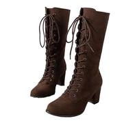 HUDFVIOI Botas Altas para Mujer Zapatos de invierno de tacón grueso for mujer con punta redonda y cordones cruzados en la parte delantera(Coffee color,35)