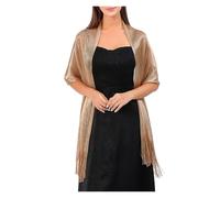 HUDFVIOI Capa Gasa Elegantes vestidos de noche con chales for mujer, borlas alambre dorado y plateado, for novia, dama honor fiesta para mujer estilo(Gold)