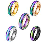 Hudiepan 5 Piezas Anillo de Ánimo, Anillo de Emoción, Anillo de Ánimo de Cambio de Color, Estado de ánimo Anillo, Anillo Que Cambia De Color, para Hombres, Mujeres, Joyería de Moda Cumpleaños, Regalo