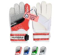Hudora Guantes de Portero de fútbol Acolchados para niños y jóvenes en Talla S - Parte Trasera de Espuma - Guantes de fútbol con Cierre de Velcro - Rojo