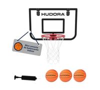 HUDORA Mini Canasta de Baloncesto Indoor - Set con 3 balones y Bomba - Canasta para habitación/despacho - aro con Muelle y Tablero de PVC - con Colgador para Puerta - para Dormitorio Infantil o Piso