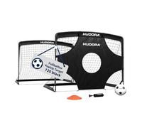 HUDORA PopUp Target 120 - Portería de fútbol (2 Unidades, 120 x 90 x 90 cm, con Diana, balón, Bomba y 6 Bolsas de Entrenamiento, portería emergente para jardín, Parque y Entrenamiento de fútbol)