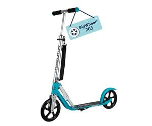 Hudora Scooter BigWheel 205 - Rodillo de Aluminio Estable - Patinete Urbano Ajustable y Plegable con Soporte - Patín Deportivo para niños y Adultos hasta 100kg - Ocean