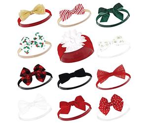 Hudson Baby Infant Girl Cotton and Synthetic Headbands, 12 Days Of Christmas Holly, 0-24 Months