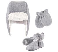Hudson Baby Kids Unisex Baby Trapper Hat, Mitten and Bootie Set, Heather Gray, 0-6 Months