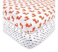 Hudson Baby Sábana bajera ajustable de algodón para cuna de bebé, diseño de zorros, talla única
