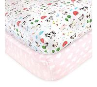 Hudson Baby Unisex Baby Cotton Fitted Crib Sheet, Girl Farm Animals, One Size