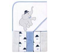 Hudson Baby Unisex Baby Hooded Towel and Five Washcloths, Handsome Elephant, One Size