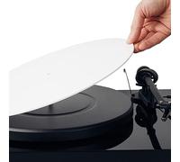 Hudson Hi-Fi Tapete acrílico para tocadiscos, color blanco, alfombrilla LP con hueco para etiquetas de registro