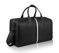 Hudson & James Bolsa de lona grande de cuero, bolsa de viaje de primera calidad, para viajes, fin de semana, gimnasio y cabina para hombres y mujeres., Black, L, Contemporáneo