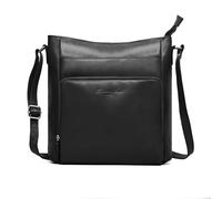 Hudson & James Bolso cruzado de piel auténtica para mujer, bolso de hombro ligero con correa ajustable y bolsillos organizadores, elegante bolso bandolera para viajes, trabajo y uso diario, Black