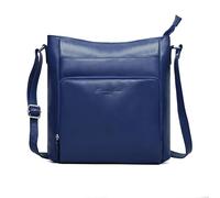 Hudson & James Bolso cruzado de piel auténtica para mujer, bolso de hombro ligero con correa ajustable y bolsillos organizadores, elegante bolso bandolera para viajes, trabajo y uso diario, azul real