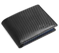 Hudson & James Cartera de piel auténtica con bloqueo RFID para hombre con tarjetero, compartimentos para billetes, bolsillo para monedas, carteras minimalistas para hombre con caja de regalo, Blue, M