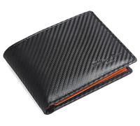 Hudson & James Cartera de piel auténtica con bloqueo RFID para hombre con tarjetero, compartimentos para billetes, bolsillo para monedas, carteras minimalistas para hombre con caja de regalo, Orange