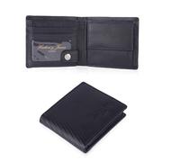 Hudson & James Cartera de piel auténtica para hombre con bolsillo para monedas y caja de regalo, Negro carbón/negro, M, Contemporáneo