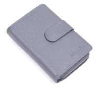 Hudson & James Cartera de piel auténtica para mujer, con bloqueo RFID, bolsillo con cremallera, tarjetero y ventana de identificación, gris, M, Contemporáneo