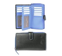 Hudson & James Cartera de piel auténtica para mujer, con cremallera, bolsillo para monedas, en caja, azul celeste, M, Minimalista