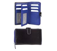 Hudson & James Cartera de piel auténtica para mujer, con cremallera, bolsillo para monedas, en caja, azul real, M, Minimalista