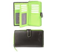 Hudson & James Cartera de piel auténtica para mujer, con cremallera, bolsillo para monedas, en caja, lime green, M, Minimalista