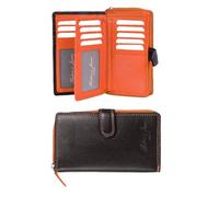 Hudson & James Cartera de piel auténtica para mujer, con cremallera, bolsillo para monedas, en caja, Orange, M, Minimalista