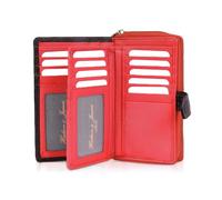 Hudson & James Cartera de piel auténtica para mujer, con cremallera, bolsillo para monedas, en caja, Red, M, Minimalista