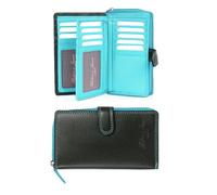 Hudson & James Cartera de piel auténtica para mujer, con cremallera, bolsillo para monedas, en caja, Turquoise, M, Minimalista