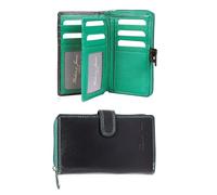 Hudson & James Cartera de piel auténtica para mujer, con cremallera, bolsillo para monedas, en caja, Verde botella, M, Minimalista