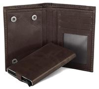 Hudson & James Cartera delgada de cuero para hombre, diseño minimalista, con bloqueo RFID, bolsillo para monedas, ventana de identificación, capacidad para hasta 10 tarjetas, Brown, M, Contemporáneo