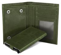 Hudson & James Cartera delgada de cuero para hombre, diseño minimalista, con bloqueo RFID, bolsillo para monedas, ventana de identificación, capacidad para hasta 10 tarjetas, Green, M, Contemporáneo